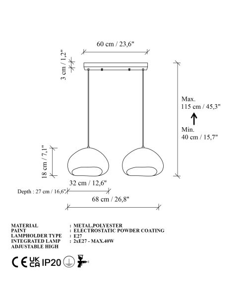Lámpara blanca Luna 30 2 C de Loval, 65 x 30 x 30 cm