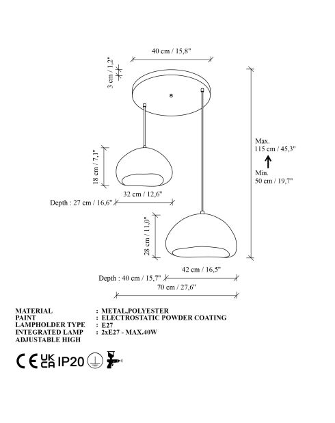 Loval 30 40 T Luna weißer Kronleuchter - 50 x 40 x 40 cm