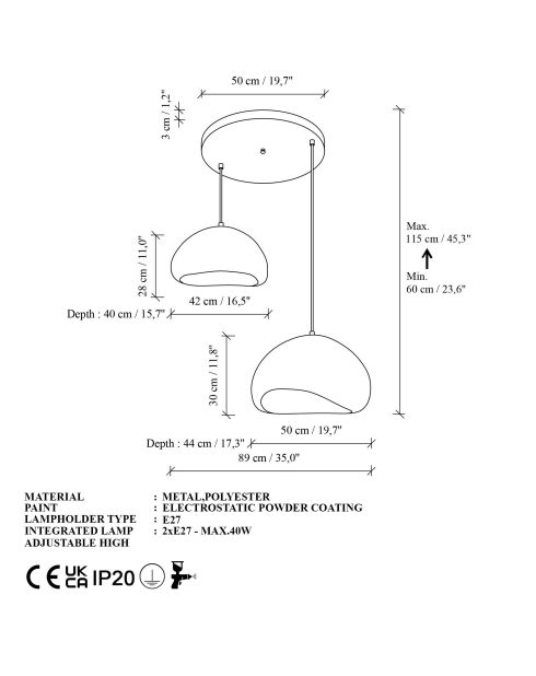Loval 40 50 T Luna weißer Kronleuchter - 60 x 65 x 40 cm