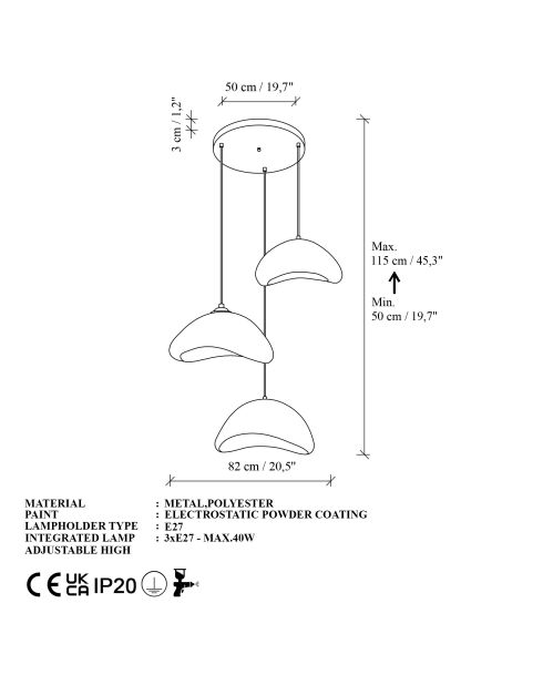 Luna Set T Luna weißer Kronleuchter - 55 x 45 x 60 cm