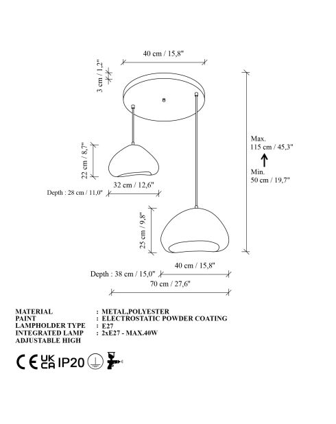 Luna Lora 30 40 T weißer Kronleuchter, 50 x 40 x 40 cm