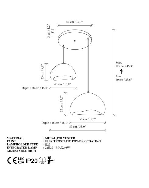 Luna Lora 40 50 T weißer Kronleuchter, 60 x 65 x 40 cm