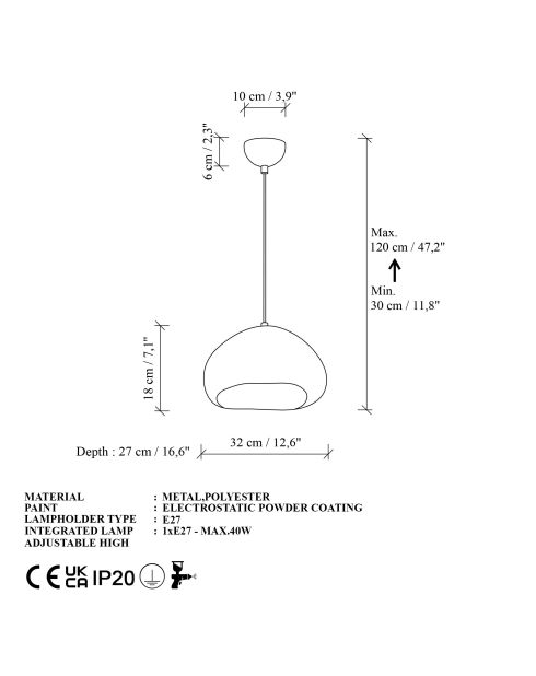 Lampadario Loval 30 Luna bianco - 36 x 30 x 21 cm