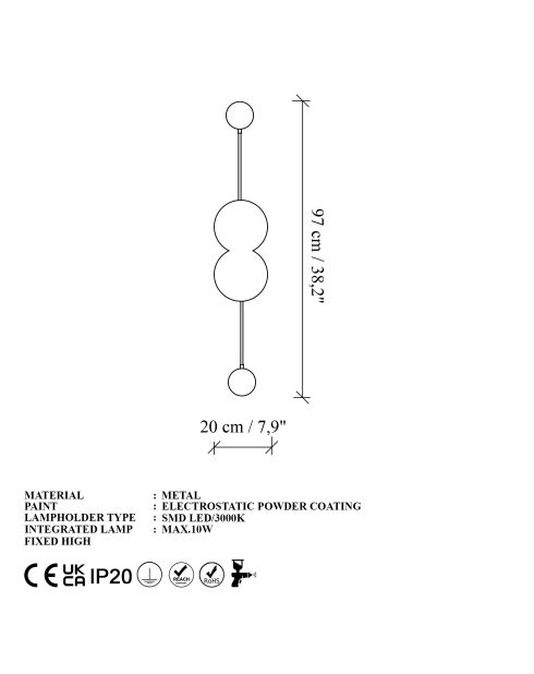 Ledos 15543 A goldene Wandlampe - 50 x 20 x 20 cm