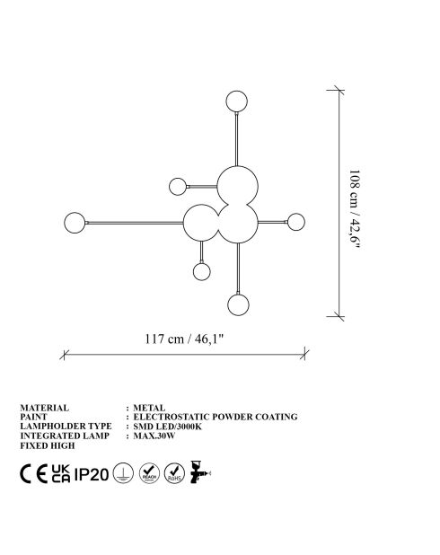 Ledos 15542 schwarze Wandleuchte - 60 x 60 x 15 cm