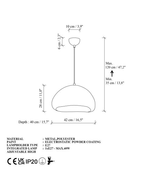Lampadario Loval 40 Luna bianco - 45 x 45 x 35 cm