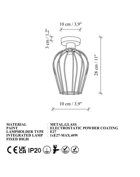 Armut 6676 P lampada da parete nera - 26 x 26 x 25 cm