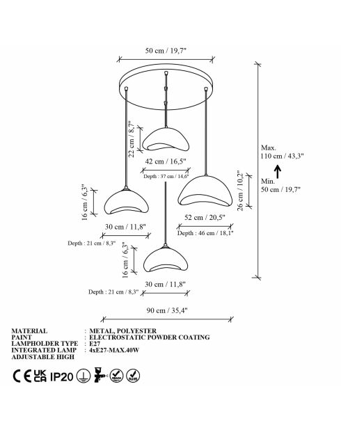 Luna Set Luna 30 4 T Nua Lampadario bianco - 65 x 65 x 52 cm