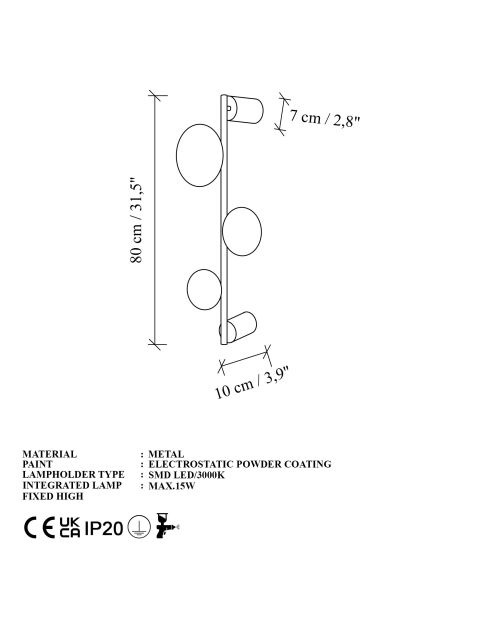 Ledos 15540 schwarze Wandleuchte - 85 x 35 x 46 cm