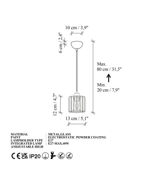 Lampadario Yakops 15720 dorato - 22 x 22 x 22 cm