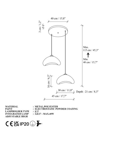 Lámpara Luna 30 2 T Luna blanca - 44 x 40 x 30 cm