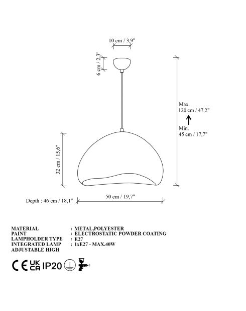 Lampadario Lora 50 Luna bianco - 60 x 55 x 35 cm