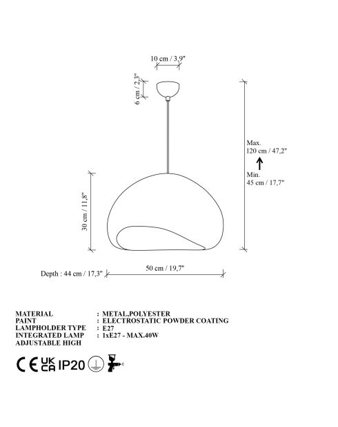 Lampadario Loval 50 Luna bianco - 60 x 55 x 35 cm