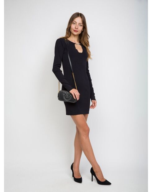 Sac bandoulière Étui pour appareil photo Carrie Mini en cuir grainé noir - 18x10x6 cm