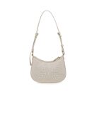 Borsa a tracolla in morbida pelle di vitello a mezzaluna e ricamo in rafia bianca - 19x14x6 cm