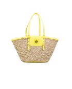 Panier Love Summer Rafia + Vit beige/jaune - 27x46x21 cm