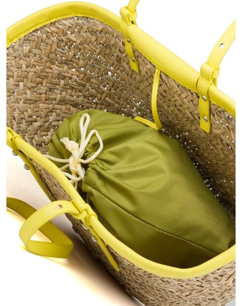 Panier Love Summer Rafia + Vit beige/jaune - 27x46x21 cm