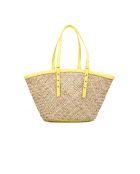 Panier Love Summer Rafia + Vit beige/jaune - 27x46x21 cm