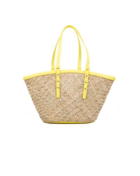 Panier Love Summer Rafia + Vit beige/jaune - 27x46x21 cm
