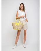 Panier Love Summer Rafia + Vit beige/jaune - 27x46x21 cm