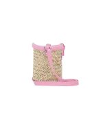 Bolsa de playa Love Summer en rafia y sedosa piel de becerro natural/rosa, 17 x 14 x 10 cm