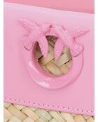 Bolsa de playa Love Summer en rafia y sedosa piel de becerro natural/rosa, 17 x 14 x 10 cm