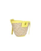 Sac de plage Seau Love Summer en raphia et veau soyeux beige/jaune - 17x14x10 cm