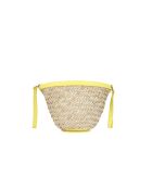 Sac de plage Seau Love Summer en raphia et veau soyeux beige/jaune - 17x14x10 cm
