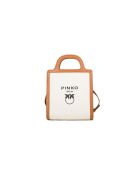 Mini-Tragetasche mit gerahmtem Logo, Jacquardmuster Vögel und Seide Vit. weiß/braun - 30x21x8 cm