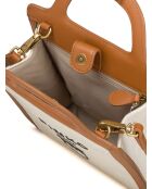 Mini-Tragetasche mit gerahmtem Logo, Jacquardmuster Vögel und Seide Vit. weiß/braun - 30x21x8 cm