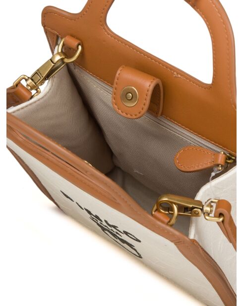 Mini-Tragetasche mit gerahmtem Logo, Jacquardmuster Vögel und Seide Vit. weiß/braun - 30x21x8 cm