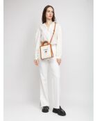 Mini-Tragetasche mit gerahmtem Logo, Jacquardmuster Vögel und Seide Vit. weiß/braun - 30x21x8 cm