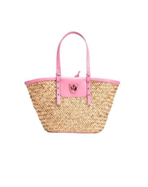 Panier Love Summer Rafia + Vit naturel/rose - 27x46x21 cm
