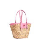 Panier Love Summer Rafia + Vit naturel/rose - 27x46x21 cm