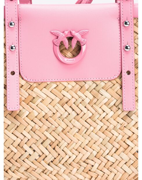 Panier Love Summer Rafia + Vit naturel/rose - 27x46x21 cm