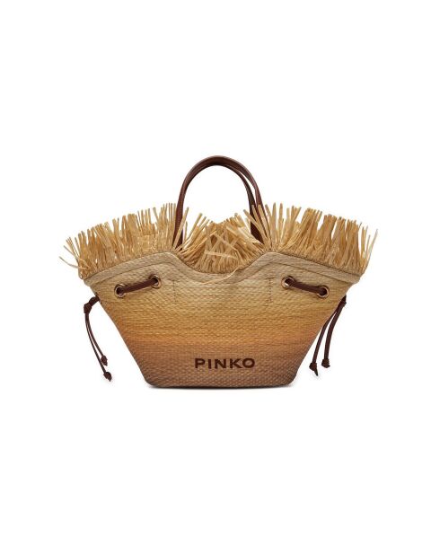 Rafia Small Shopper Pagode Bratpfanne, Strandtasche, 33 x 10 x 45 cm, beige/braun