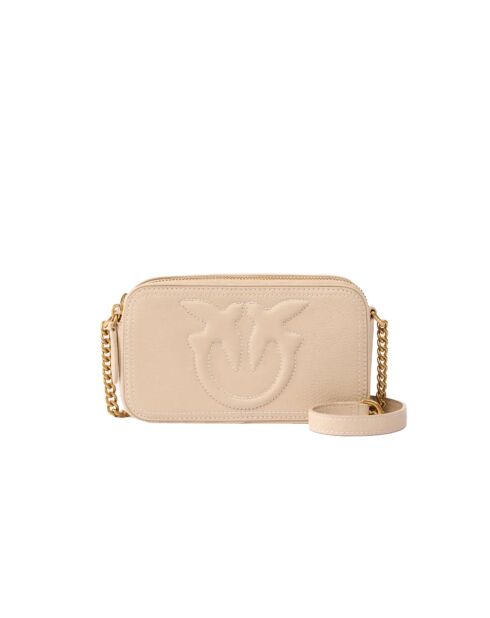 Sac bandoulière Étui pour appareil photo Carrie Mini en cuir grainé beige grigio - 18x10x6 cm