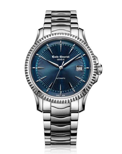 Emile 98.6 mechanisch herenhorloge van zilver/blauw staal