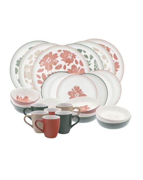 Hanae 30-teiliges Geschirrset aus rosa/beige/grünem Porzellan
