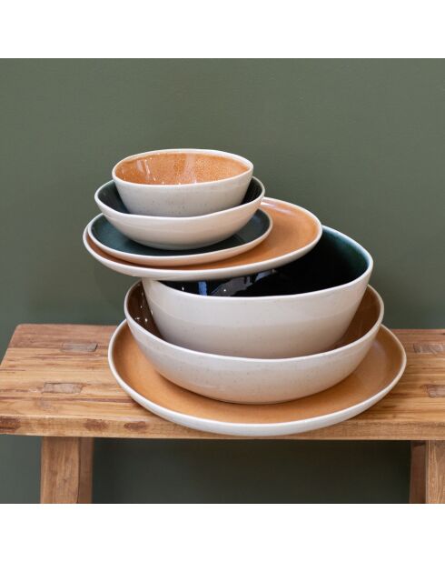 Juego de vajilla Coralia de porcelana naranja/verde de 30 piezas