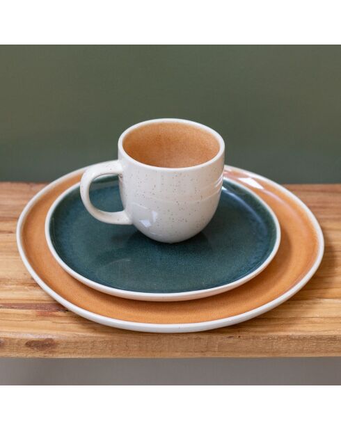 Juego de vajilla Coralia de porcelana naranja/verde de 30 piezas