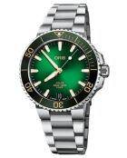 Oris Herren-Automatikuhr aus silber/grünem Stahl