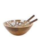 Set mit 2 Hanae Salatschüsseln und Besteck aus braunem Mangoholz