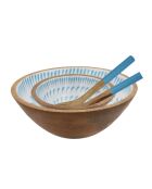 Lot de 2 saladiers + couverts Kyoto en bois de manguier bleu
