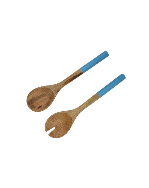 Lot de 2 saladiers + couverts Kyoto en bois de manguier bleu
