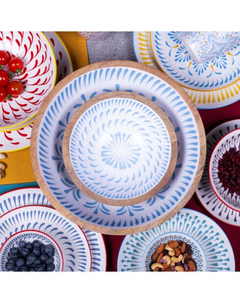 Lot de 2 saladiers + couverts Kyoto en bois de manguier bleu