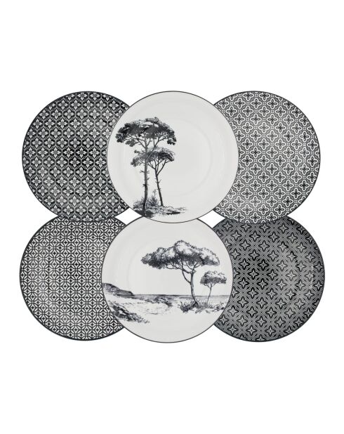 Set di piatti e ciotole Villa les Pins in porcellana nera da 18 pezzi