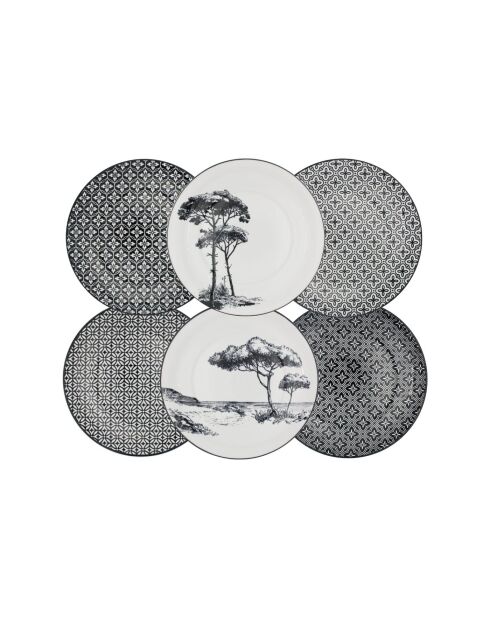 Set di piatti e ciotole Villa les Pins in porcellana nera da 18 pezzi