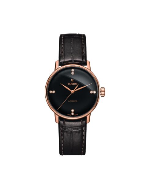 Montre automatique femme Rado en cuir brun foncé