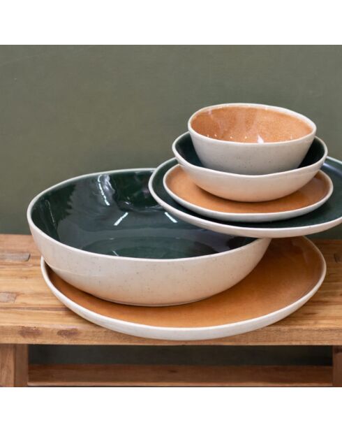 Grand saladier design 2 Coralia en porcelaine vert - 29,7x7.5 cm